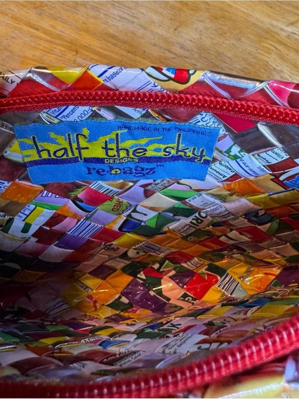 Handwoven Multicolor Wristlet Pouch - Recycled Plastic Wrapper Weave - Picture 4 of 5